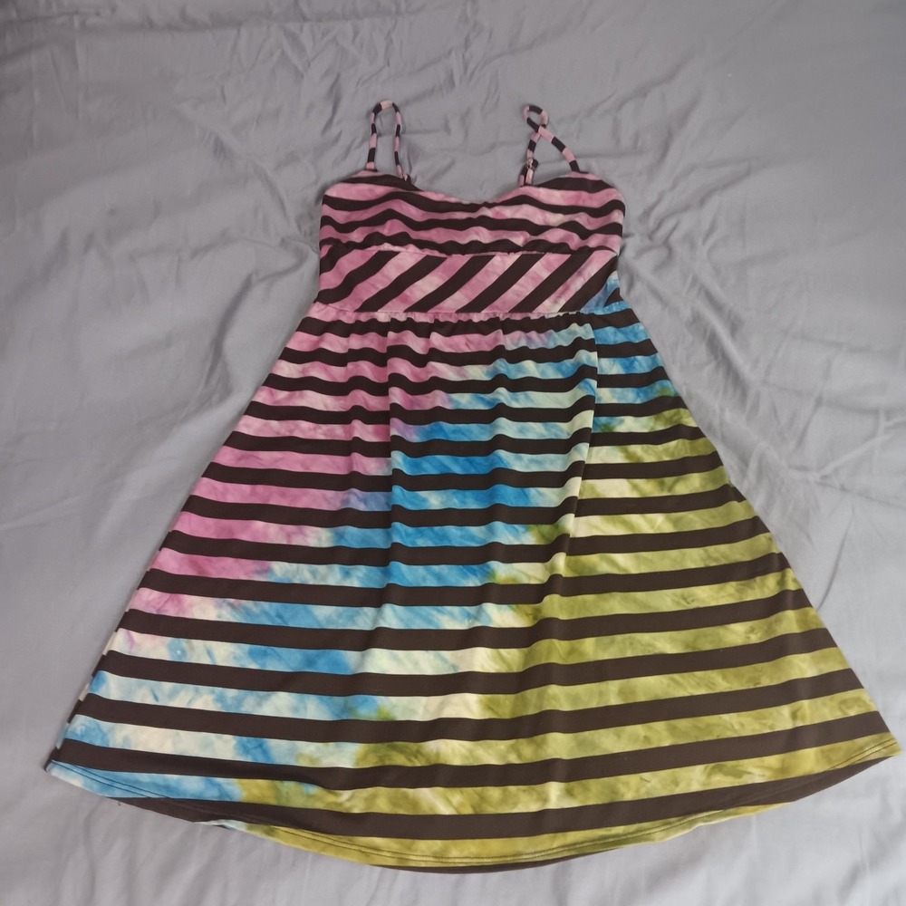 Vtg Lucky Brand Bathing Suit Cover Dress Stripe Tie Dye BEACH Wear Sz XS-S